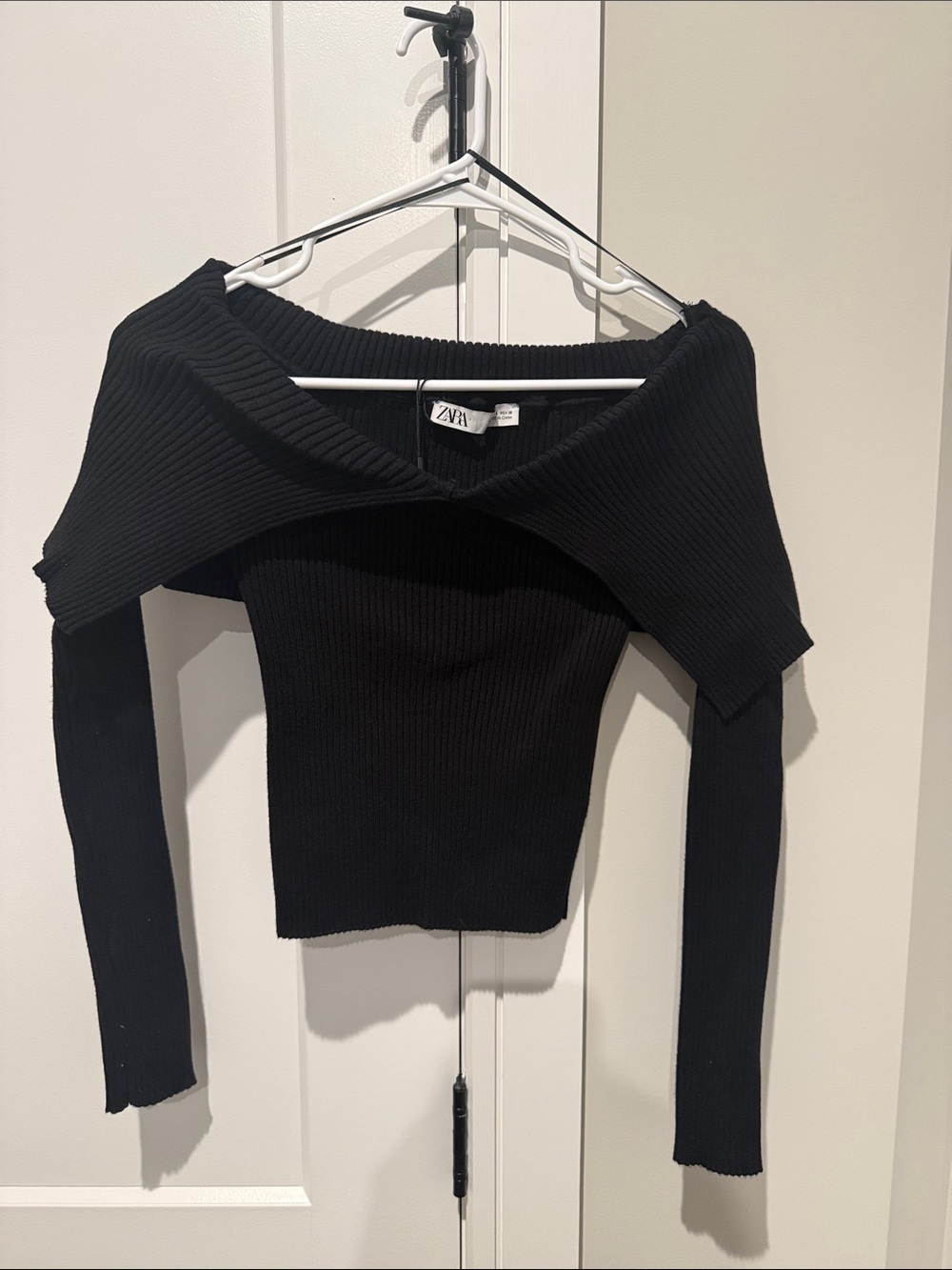 Zara Black Ribbed Off-Shoulder Top